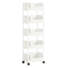 開口移動置物架, 五層無蓋，塑膠材質，白色，收納用途, 34 x 24 x 125cm