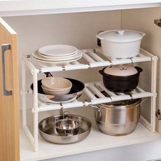 깨비다 싱크대 하단 수납 선반 2단, 화이트, 1개