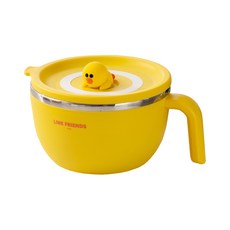 Hiromimi LINE FRIENDS 不鏽鋼造型泡麵碗 - 304不鏽鋼 雙層結構 1300ml大容量, 莎莉, 1個