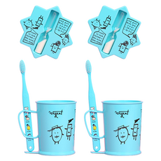 WEDENT 威登 兒童牙刷 6~8歲 + 漱口杯 + 沙漏組合 天空藍, 2套