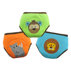 ZOOCCHiNi 有機棉訓練褲3件組 GOTS認證 OCS100, 可愛動物 橘色 + 綠色 + 藍色, 2-3歲, 1組