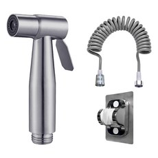 World Clean 全不鏽鋼浴室噴槍 + 3m伸縮水管 + 黏貼式支架套組, 銀色, 1套