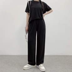 jalbba jean 女款日常飄逸短袖 + 鬆緊帶長褲套裝