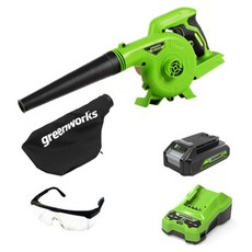 그린웍스 24V 무선 충전 콤팩트 브로워 송풍기 2402673 + 2Ah 배터리 + 고속 충전기 + 안전 보안경 세트, 1세트