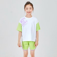 spoon 女款文字印花拼色短袖T恤+短褲套裝