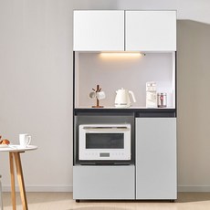 엘리에셀 비스포크 오브제 LED 광폭 다용도 오픈서랍형 수납장 1000 상부장 + 하부장 세트 방문설치, 화이트(상부장), 그레이(하부장)