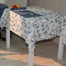 NASANDECO T2-562 亞麻鳥印花桌布, 藍色