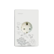 印花歐規式插座 白色+嵌入式支架, 1套