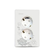 印花歐規式雙插座 白色+嵌入式支架, 1套