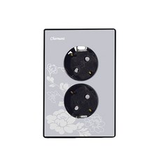 印花歐規式雙插座 銀色+嵌入式支架, 1套