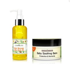 嬰兒滑順身體按摩油+嬰兒舒緩膏, 嬰兒按摩絲滑身體油 145ml+嬰兒舒緩膏 30g