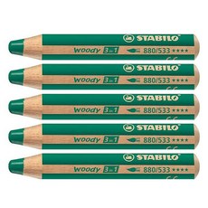STABILO 思筆樂 Woody幼兒用3in1蠟筆, 5 個, 深綠色