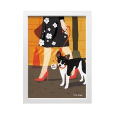 all new frame 女主人牽狗圖案掛畫, 中纖板白色