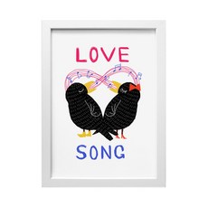 all new frame 兩隻鳥互頌情歌圖案掛畫, 中纖板白色