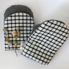 W黑色格紋廚房手套, 2件