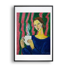 all new frame 女士喝咖啡圖案掛畫 A1