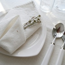 自然風蕾絲亞麻餐巾 多用途餐巾 2入組, 米白色, 1個, 2個