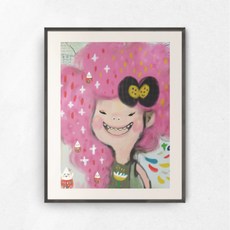 HelloArtist 笑臉女孩圖案掛畫 7號 350*450mm, 黑色