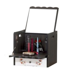 우드네오 실속 수납 물결 화장대함, 월넛