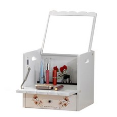 우드네오 실속 수납 물결 화장대함, 화이트