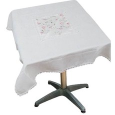 GBU 正方形桌巾, 白色粉紅刺繡, 2人座(90 x 90cm)