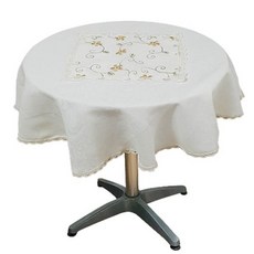 GBU 餐桌布_圓形 4人座, 象牙白 金色刺繡