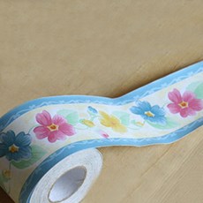 아리코 포인트띠벽지 삼색플라워, 블루+아이보리