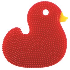 레벤베이비 실리콘 유아 목욕타올 오리, 레드, 1개