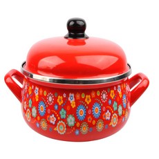 IH感應花朵印花雙耳琺瑯湯鍋, 2p（1p罐，1p蓋子）