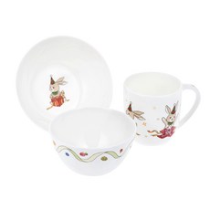 HANKOOK CHINAWARE 兔子印花陶瓷餐具組, 單色, 3種餐具(飯碗+湯碗+馬克杯)
