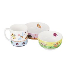 HANKOOK CHINAWARE 印花孩童餐具組, 單色, 3種餐具(飯碗+湯碗+馬克杯), 1組