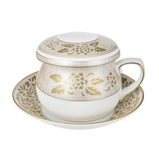 한국도자기 궁신형다기세트, 1세트, 다기잔받침 + 다기잔 + 도가지거름망 + 뚜껑