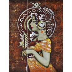 抽象-219 擴著羽毛的女人 6個, 混色