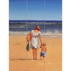 拼接裝飾海報 牽媽媽的手在海邊散步的小孩, 6個, 混色