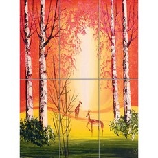 抽象-406有花鹿的夏天森林景觀 6個, 混合色