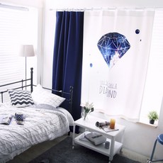 居家露台 閃亮鑽石掛鉤式遮光窗簾, 白色