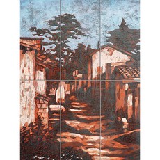 Scenery-034紅色晚霞染上的小巷 6個, 混色