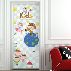 꾸밈 현관문 시트지, 어린이우주여행, 100 x 210 cm