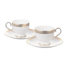 HANKOOK CHINAWARE 格子印花咖啡杯盤組, 混色, 2組