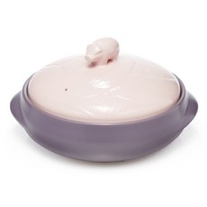 雙耳陶瓷淺湯鍋+豬造型鍋蓋, 25cm