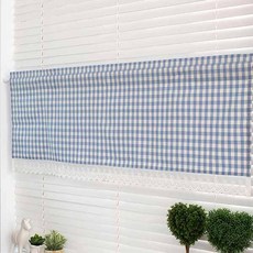 Livingdeco 格紋印花花邊短窗簾, 藍色