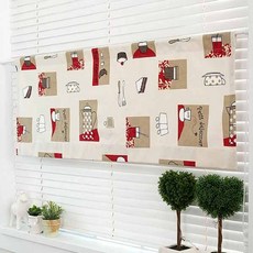 Livingdeco 下午茶插畫印花短窗簾, 紅色