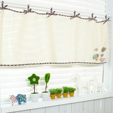 Livingdeco 愛心造型格紋綁帶短窗簾, 淺褐色的