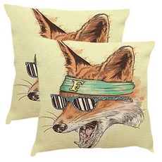 ECODY 狐狸插畫圖案靠枕套 2入