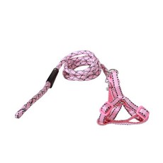 Ttpet 格紋反光胸背帶牽繩套組, 粉紅色
