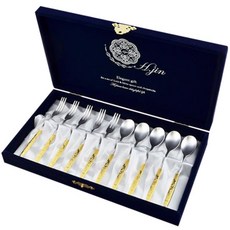 현진 VIP송학 금티스푼/포크 세트, 혼합 색상, 10p (티스푼 5p, 티포크 5p) + 케이스, 10개