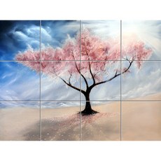 Landscape-238 흩날리는 분홍 벚꽃나무 30 x 30 cm 12장, 혼합 색상, 1세트