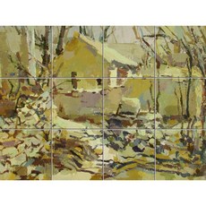 Scenery-024 러프하게 표현된 집과 나무 30 x 30 cm 12장, 혼합 색상, 1세트