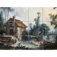 Classical-084 숲속의 조용한 마을과 빨래하는 여인들 30 x 30 cm 12장, 혼합 색상, 1세트