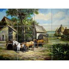 Scenery-031 말들이 묶여진 시골마을의 풍경 30 x 30 cm 12장, 혼합 색상, 1세트